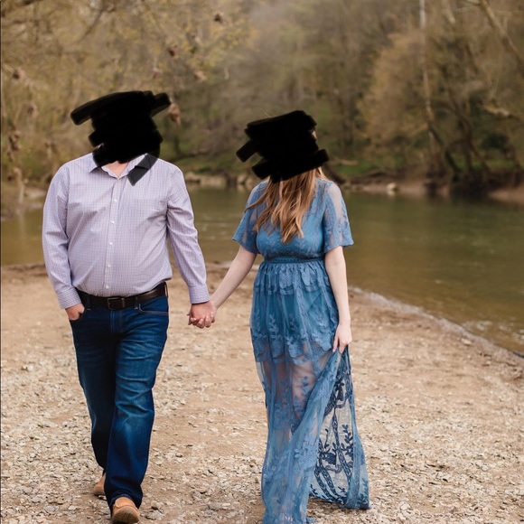 Pink lily blue romper with lace detail. Size small. - Picture 1 of 4